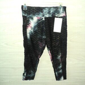 Leggings Park Tie-Dyed Capris Sz M Leggings AD-901-24 Puckered Black, Pink, Blue